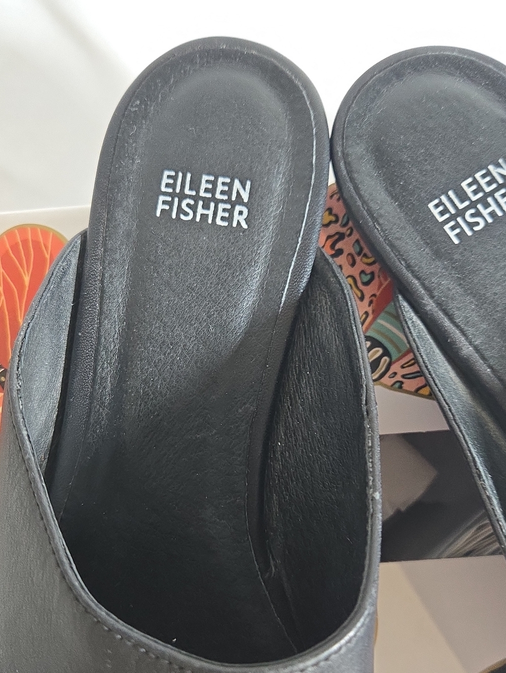 Eileen Fisher Black Leather Slip-On Mules - Picture 2 of 5